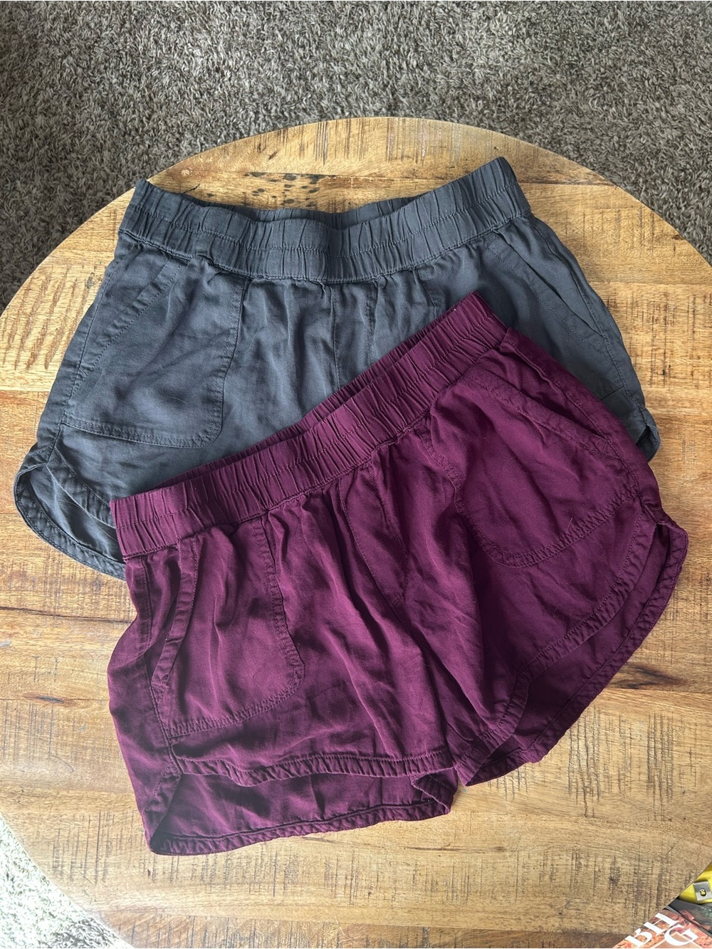 Women’s Cotton Elastic-Waist Shorts — Plum and Charcoal (2-Pack)